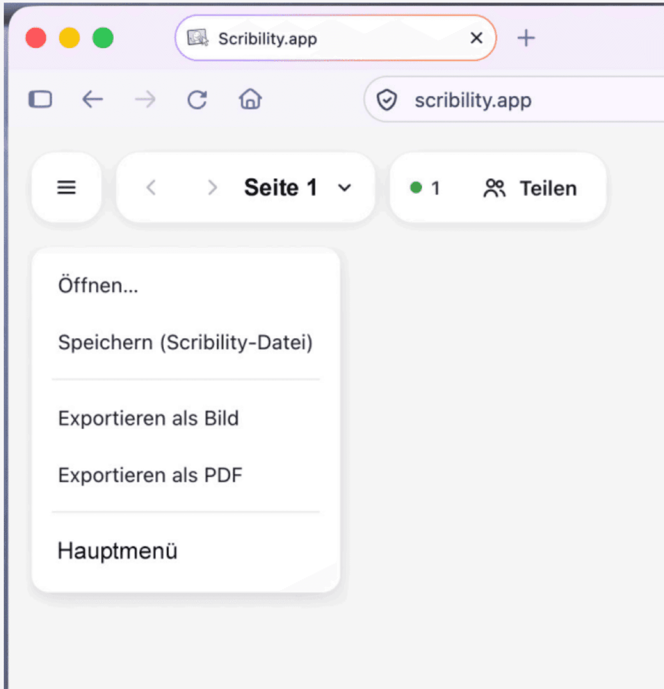 Menü zum Öffnen und Speichern